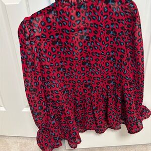 New Look Red and Blue Leopard Print Blouse